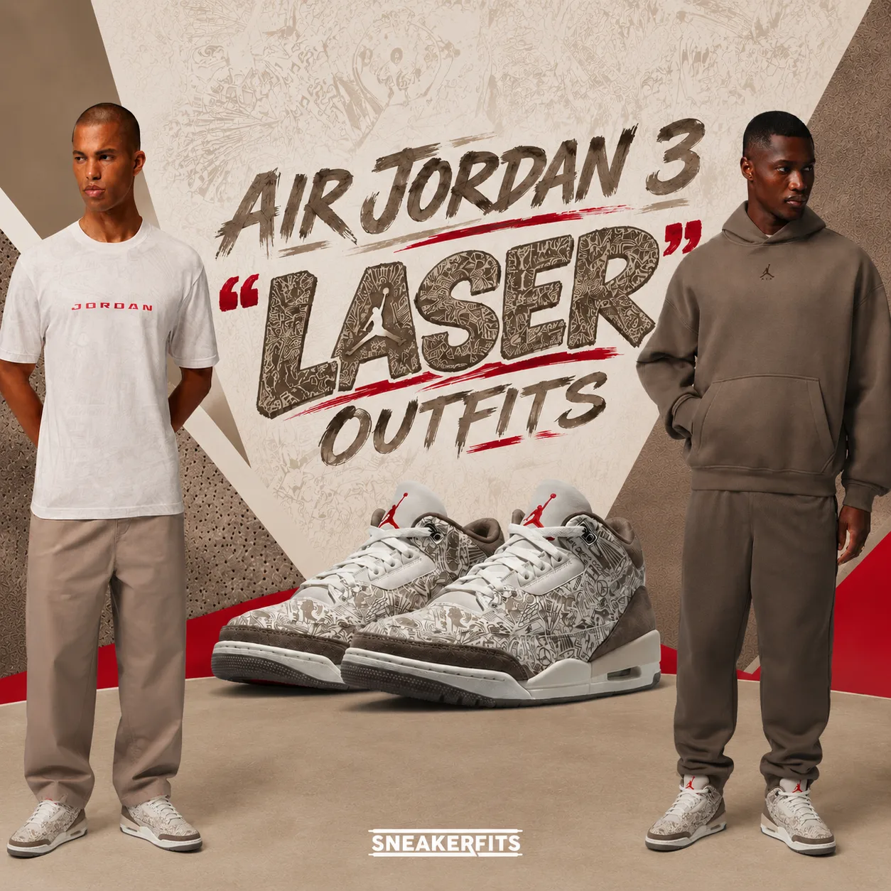 Air Jordan 3 Laser sneakers with matching Jordan Brand shirt and hoodie outfit ideas.