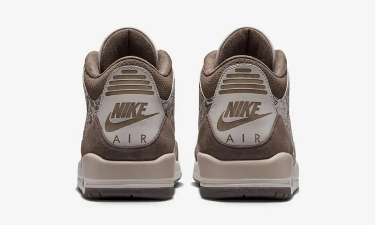 Rear view of the Air Jordan 3 Laser with Palomino suede and Nike Air heel branding.