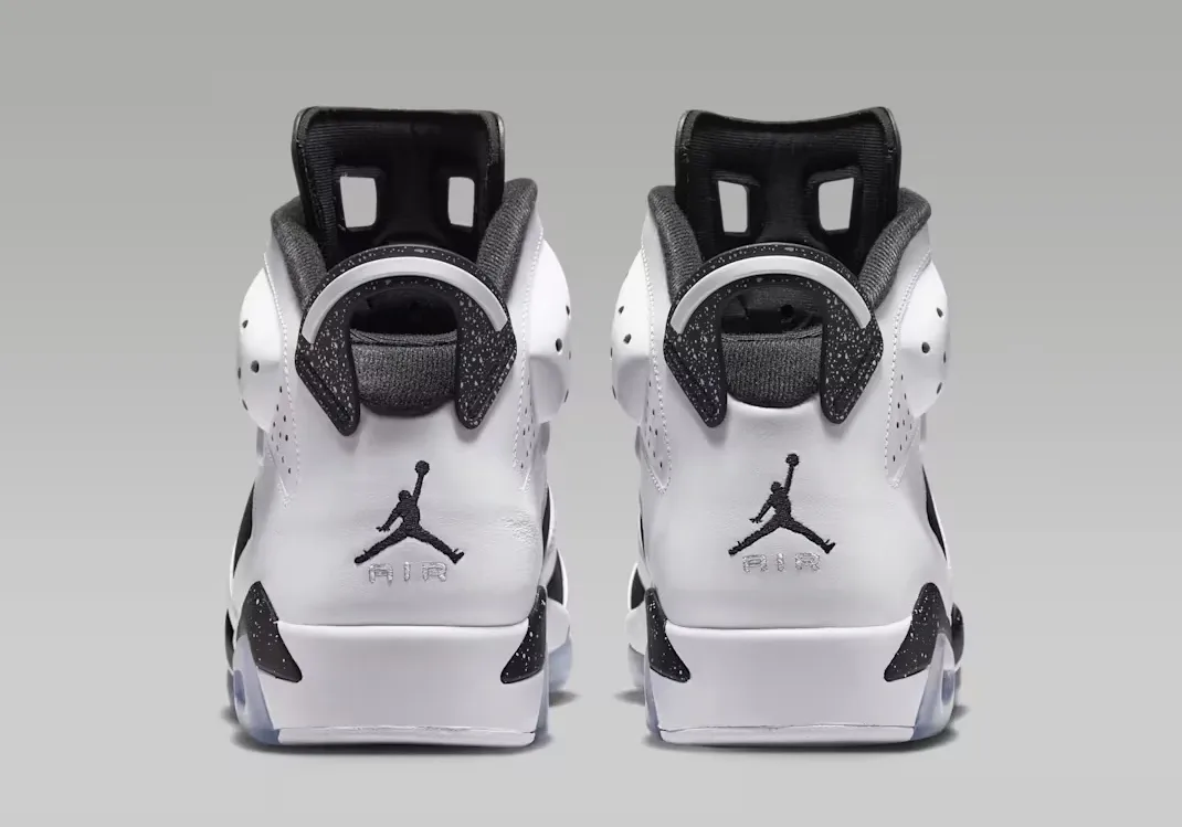 Heel view of the Air Jordan 6 Oreo 2026 White and Black sneakers.