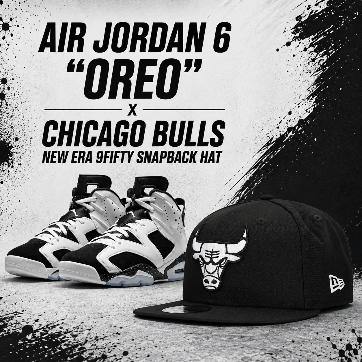 ir Jordan 6 “Oreo” sneakers with Chicago Bulls New Era 9FIFTY Snapback Hat in black and white