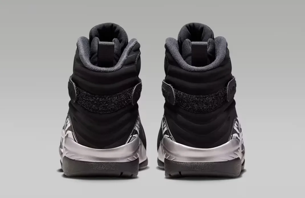 Air Jordan 8 Chrome Black Light Graphite White sneakers from the rear