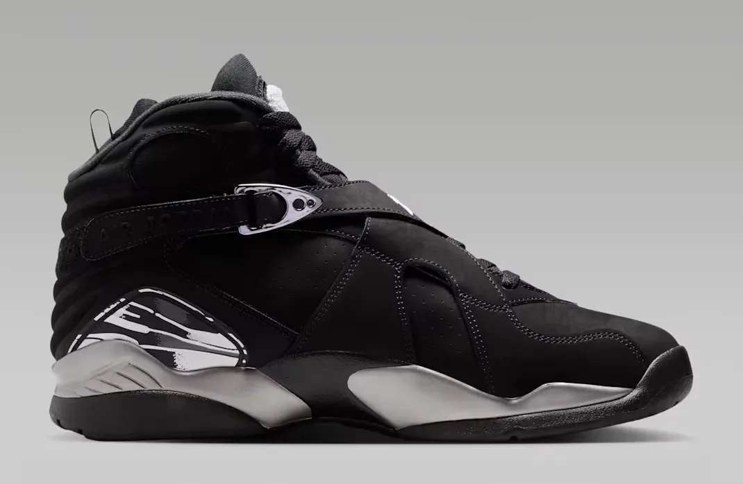 Air Jordan 8 Chrome Black Light Graphite White medial side view