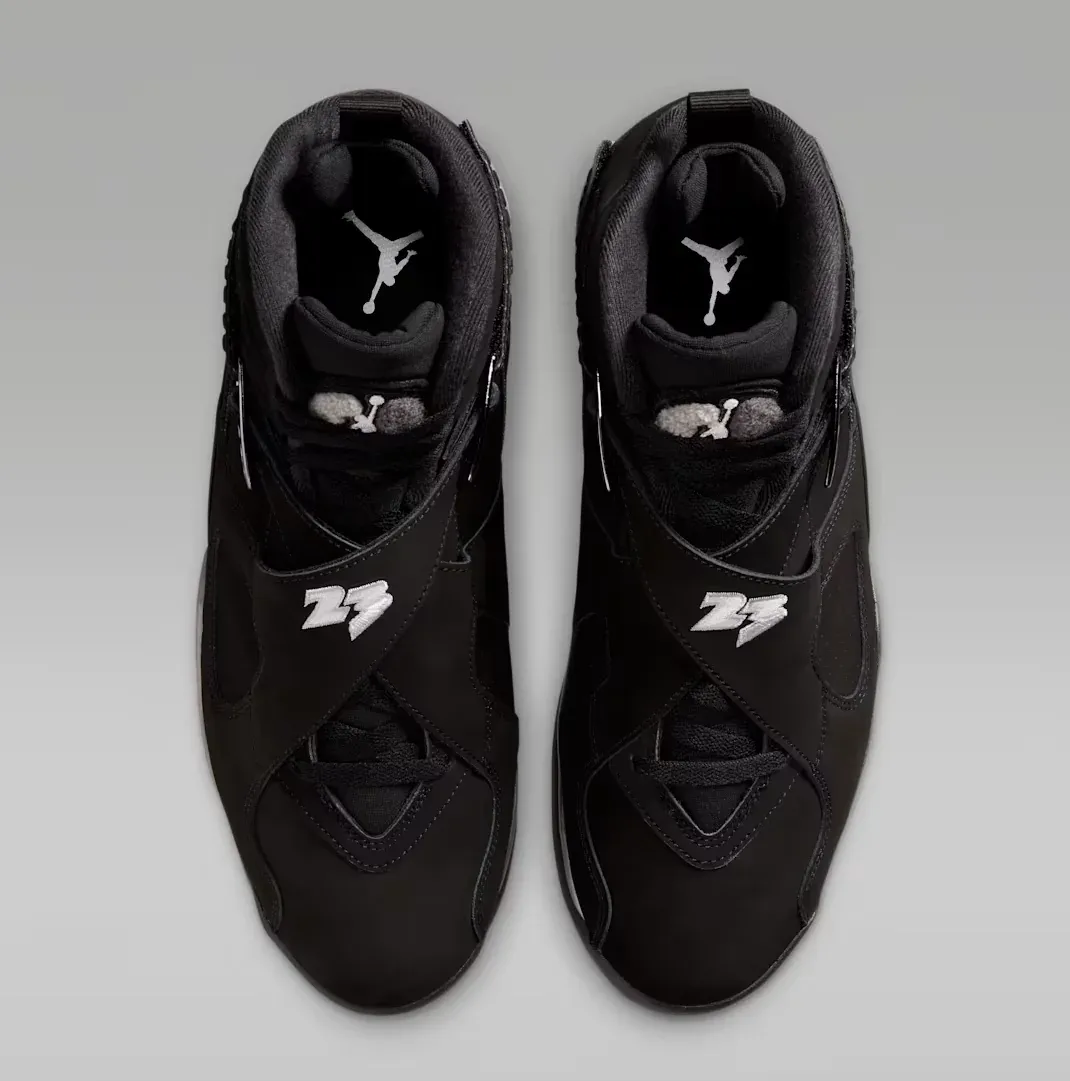 Air Jordan 8 Chrome Black Light Graphite White sneakers viewed from above