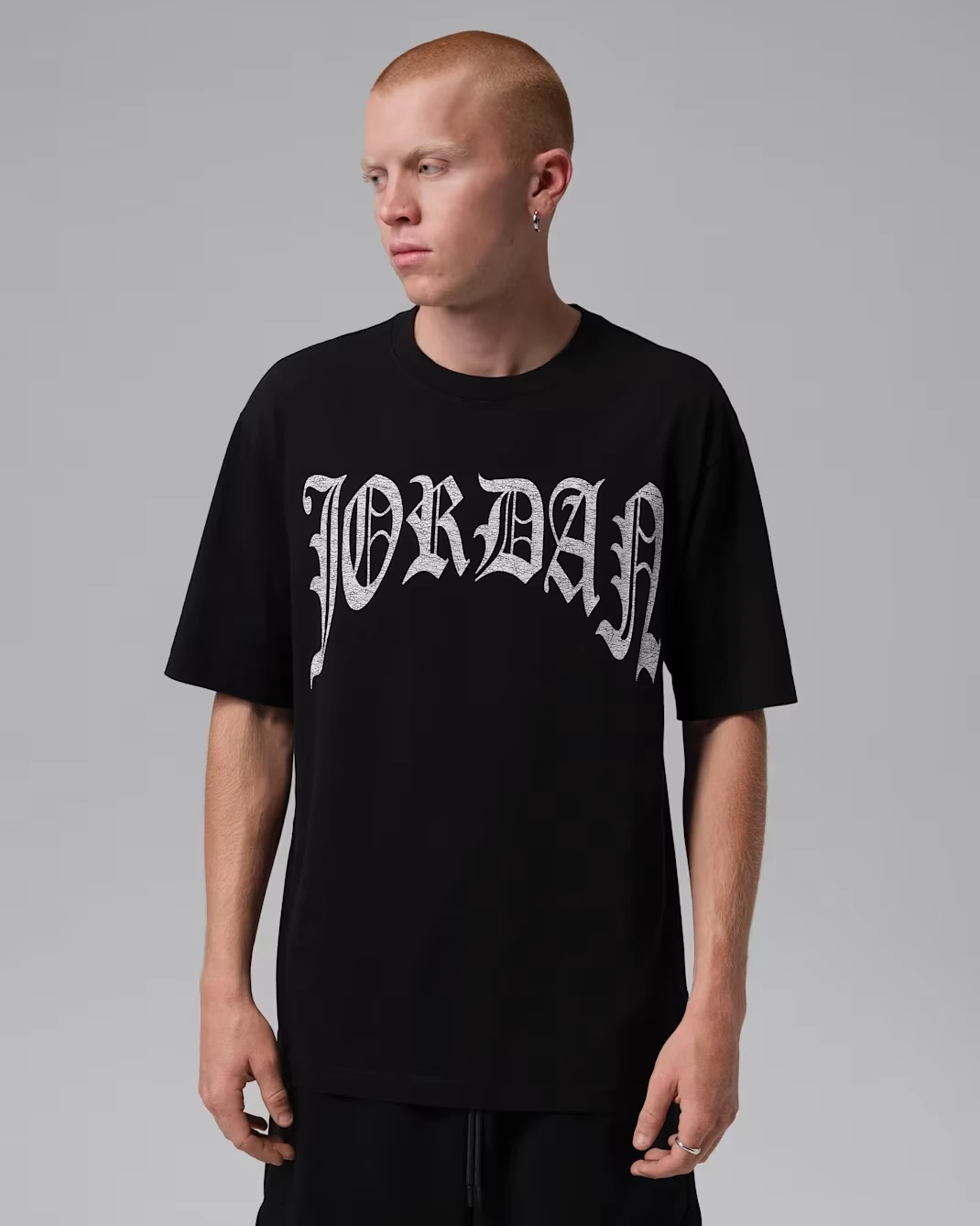 Black Jordan Brooklyn Gothic T-shirt with white graphic lettering