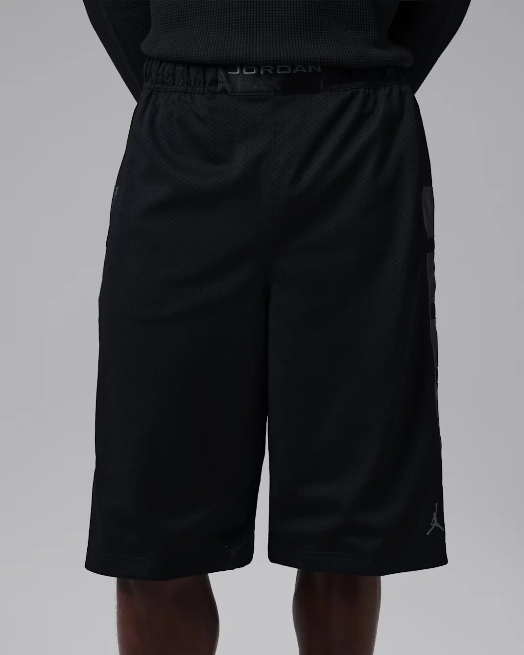 Back view of Jordan Brooklyn Mesh Cat Scratch Shorts in Black and Dark Smoke Grey