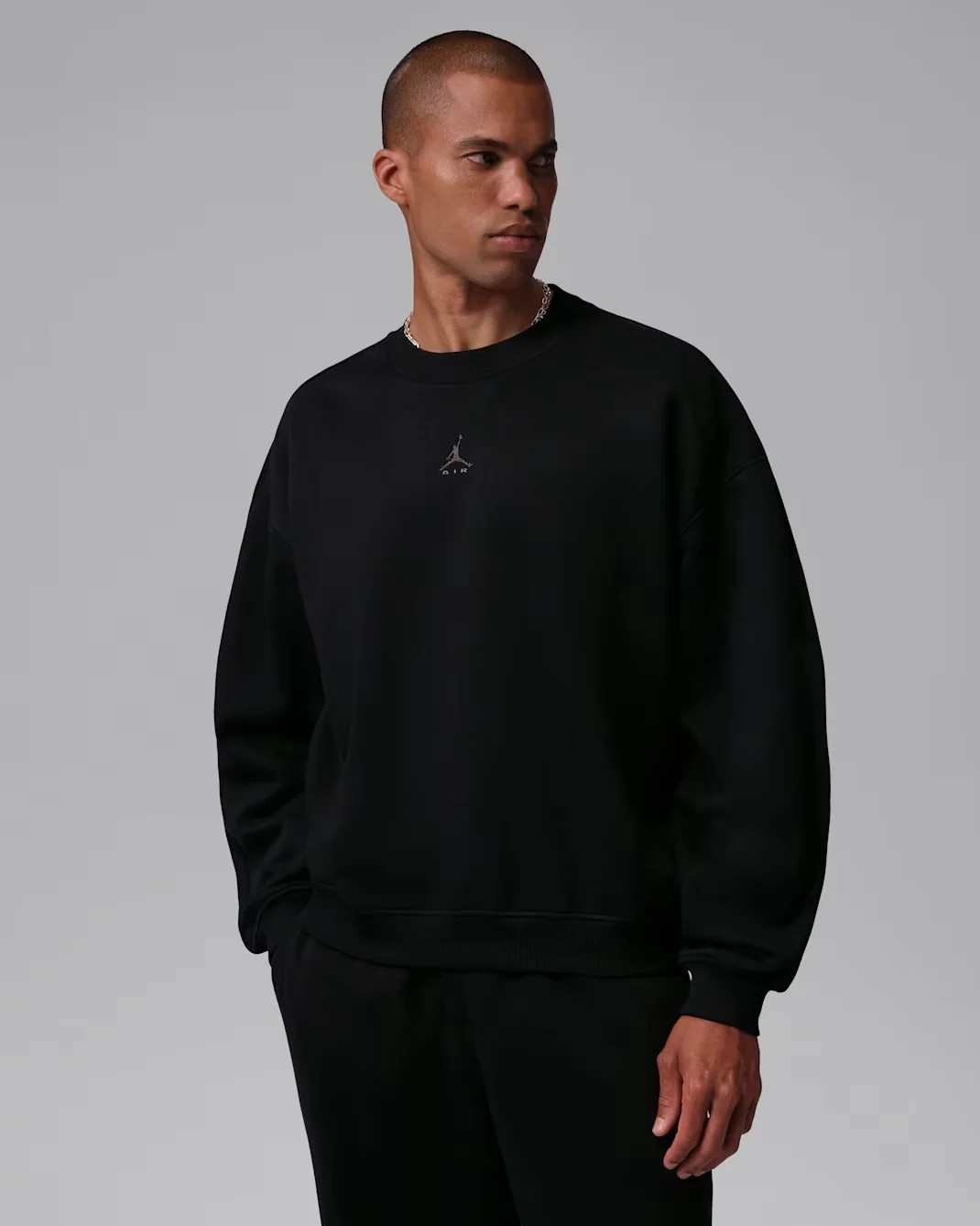 Jordan Brooklyn Oversized Fleece Crew-Neck Sweatshirt in Black/Black front view