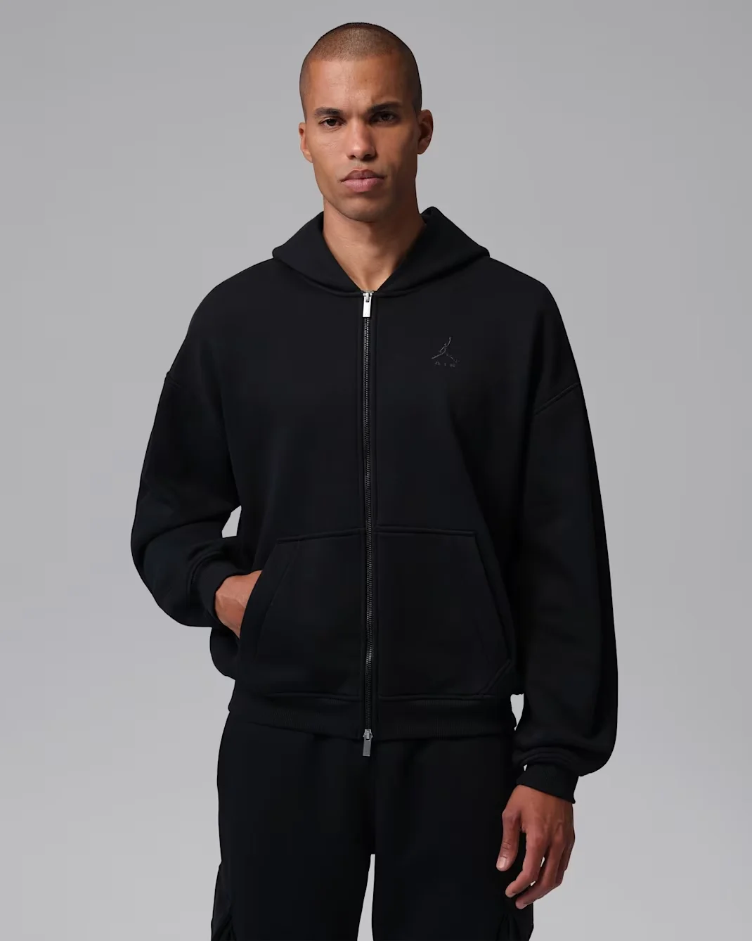 Jordan Brooklyn Oversized Fleece Full-Zip Hoodie in Black/Black