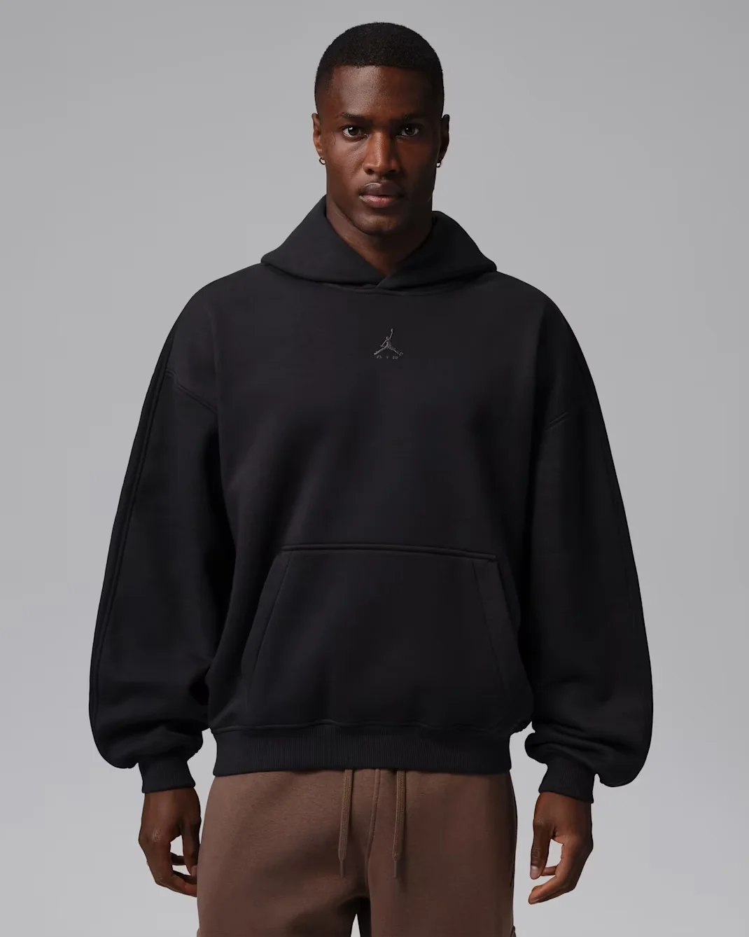 Jordan Brooklyn Oversized Fleece Pullover Hoodie in Black/Black