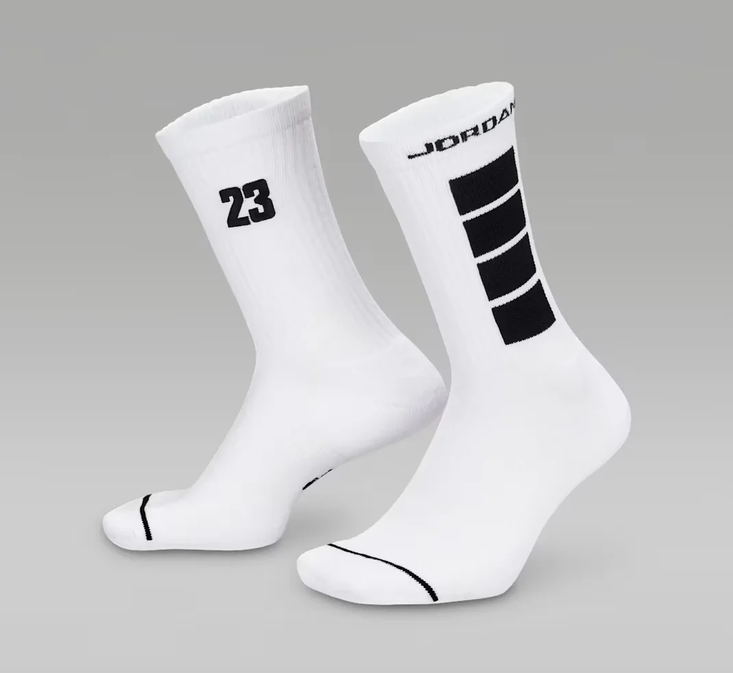 White Jordan Everyday Crew Socks with black graphics