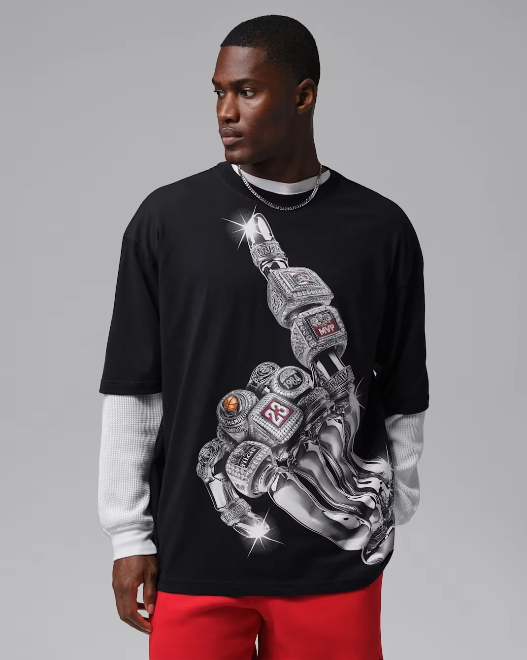 Black Jordan oversized T-shirt with chrome-style logo