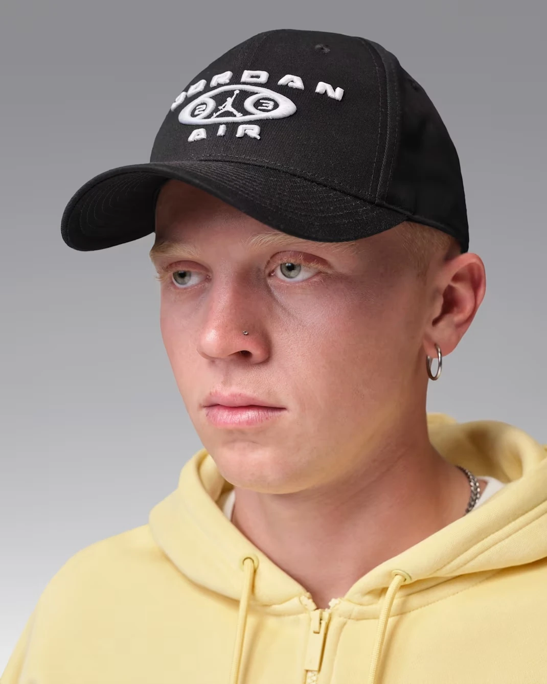 Black Jordan Rise structured cap with white embroidered Jordan Air logo