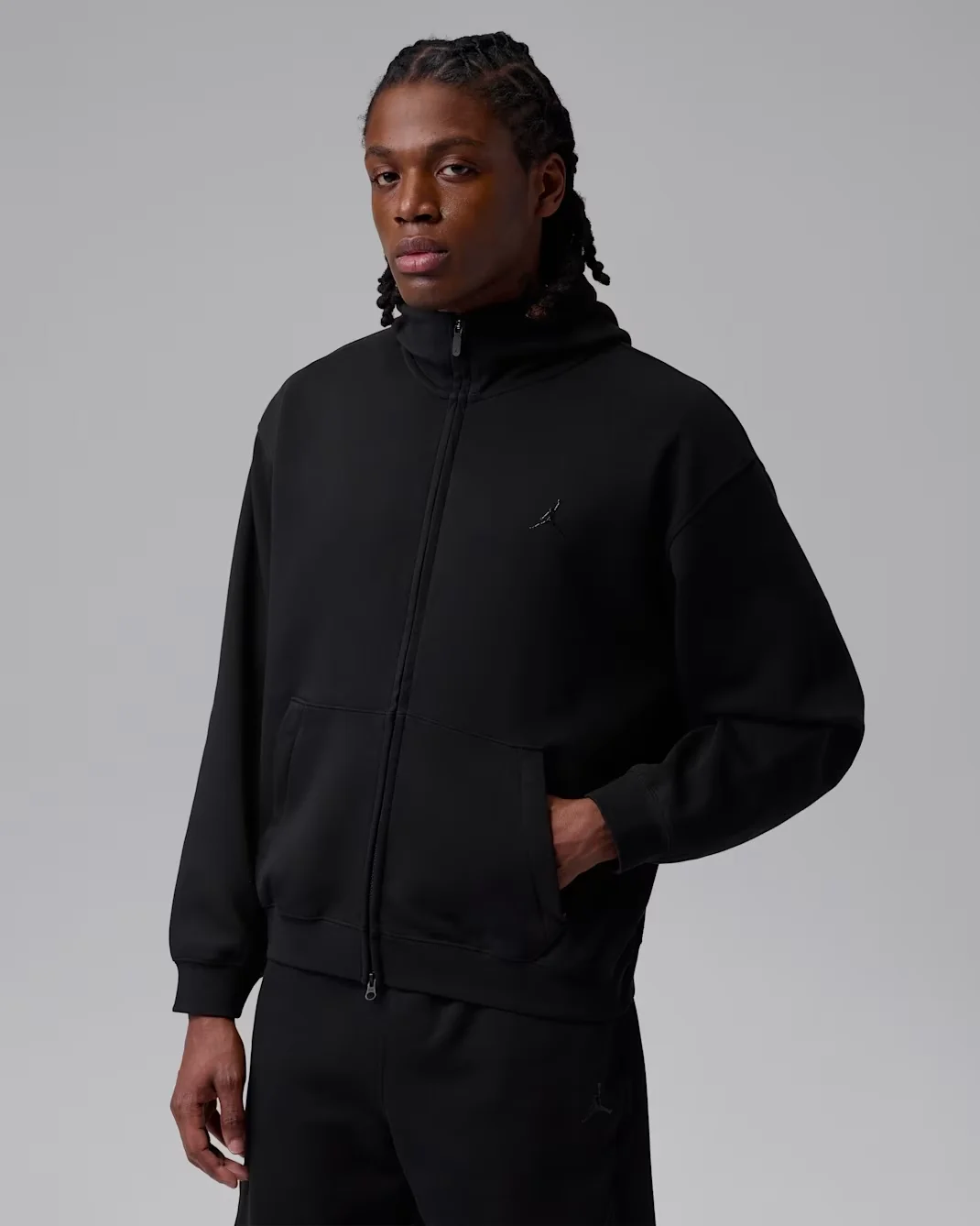 Jordan Sport Hoop Fleece Dri-FIT Full-Zip Hoodie in Black/Black