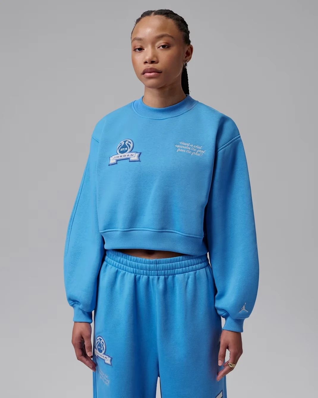 Jordan Women’s Brooklyn Fleece cropped crewneck in Blue Beyond