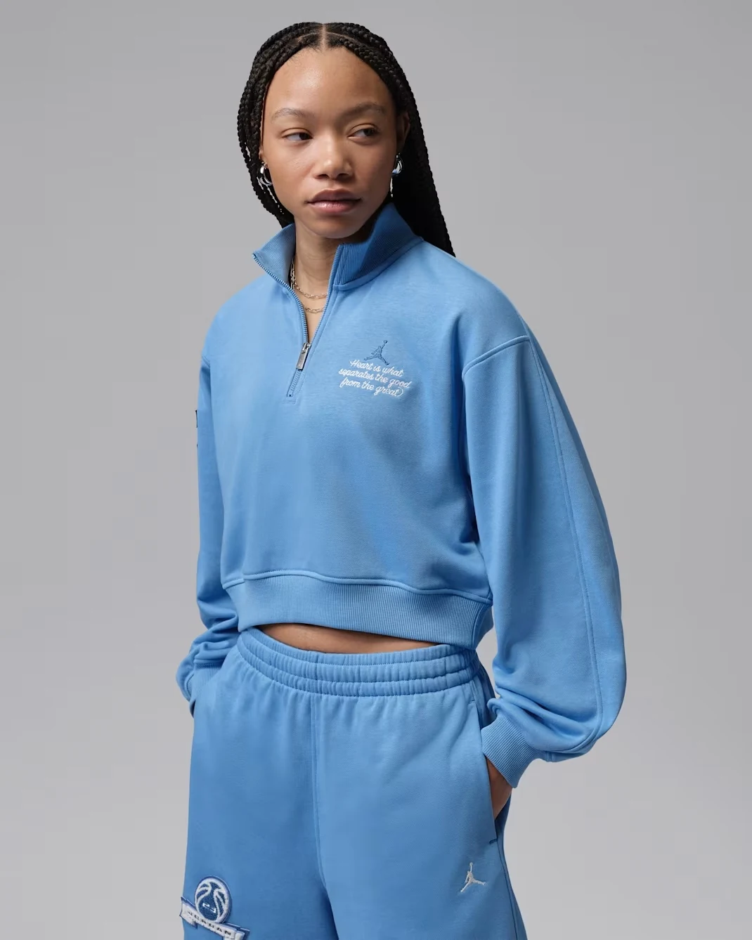 Jordan Women’s Brooklyn Fleece cropped quarter-zip in Blue Beyond