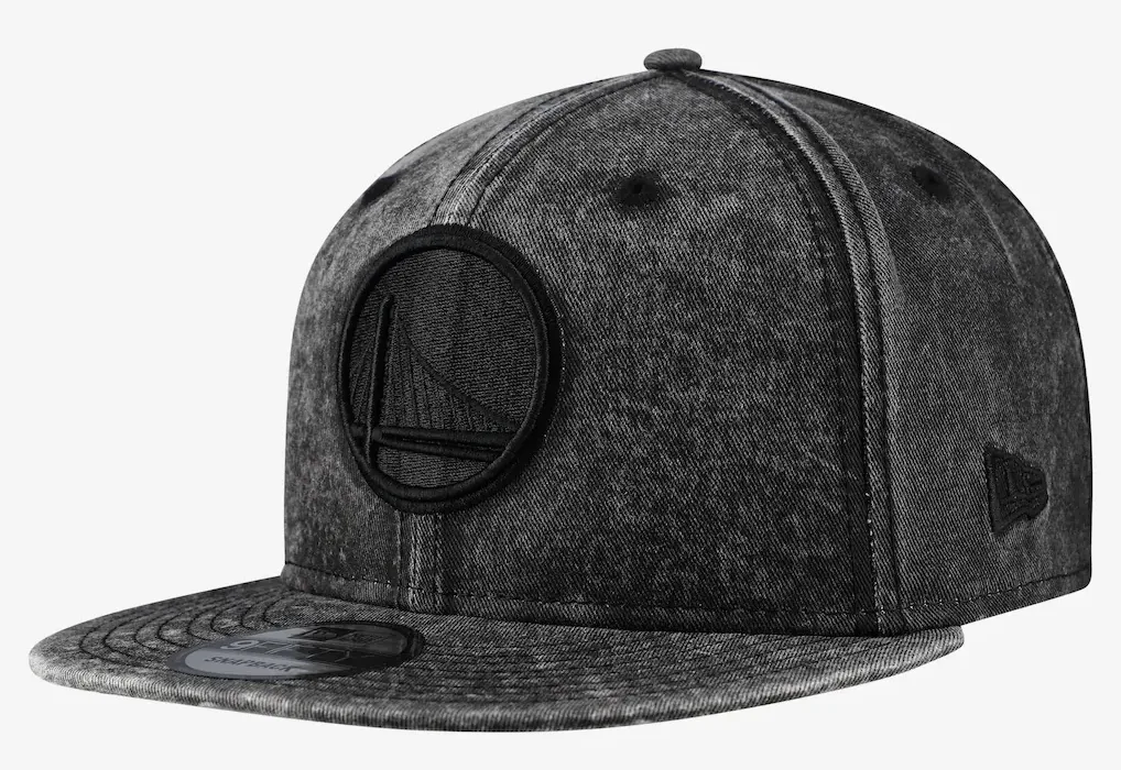 New Era Golden State Warriors Washed Tonal 9FIFTY Snapback Hat in black washed charcoal with tonal Warriors logo.