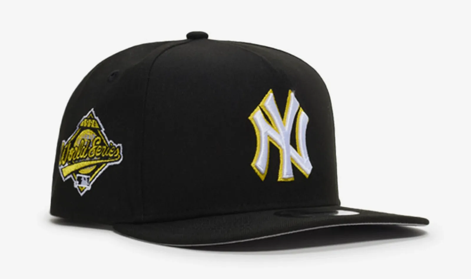 Black New Era New York Yankees 9FIFTY A-Frame snapback hat with Sunshine Yellow and white accents.