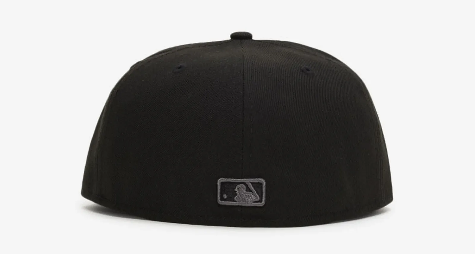 Back view of the New Era Yankees Black/Graphite 59FIFTY fitted hat with MLB logo.