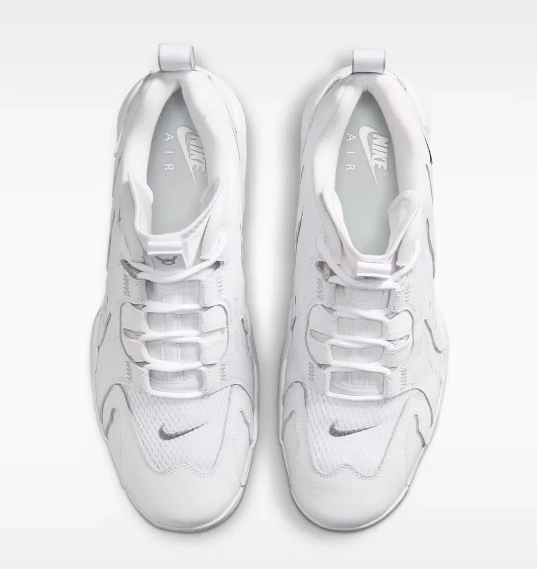 Top-down view of the Nike Air DT Max '96 Low "Triple White" sneakers.