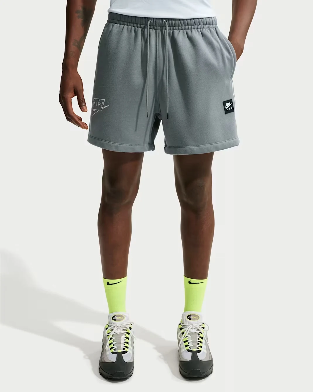 Nike Air fleece shorts in Smoke Grey and white