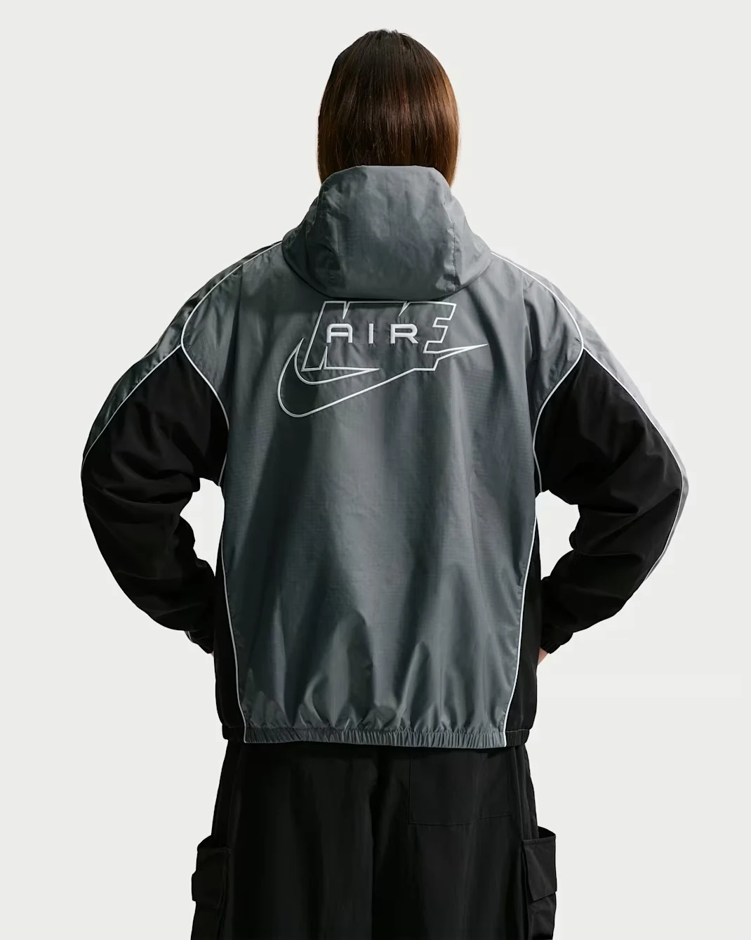 Nike Air full-zip hybrid utility jacket in Smoke Grey and black back view