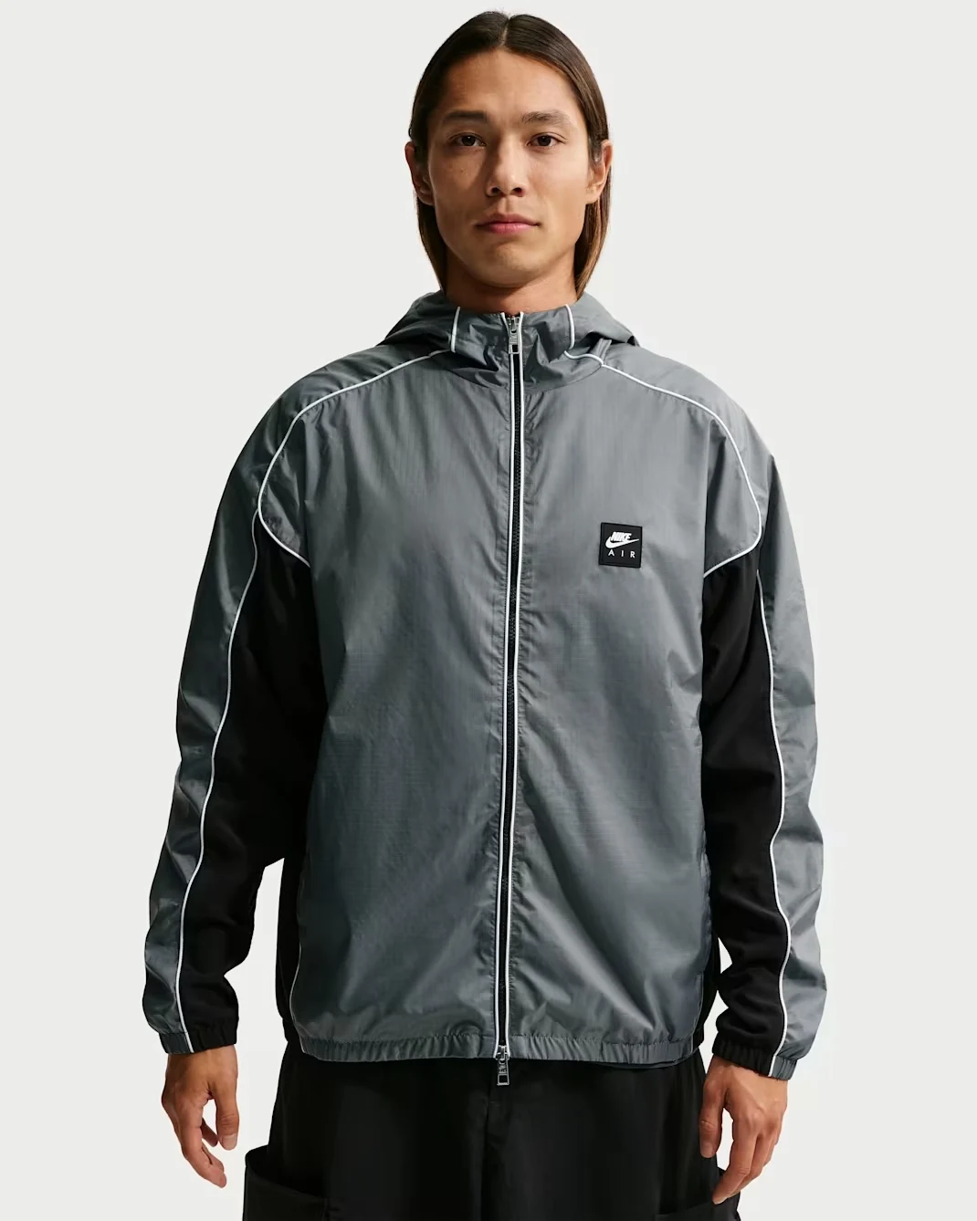 Nike Air full-zip hybrid utility jacket in Smoke Grey and black front view