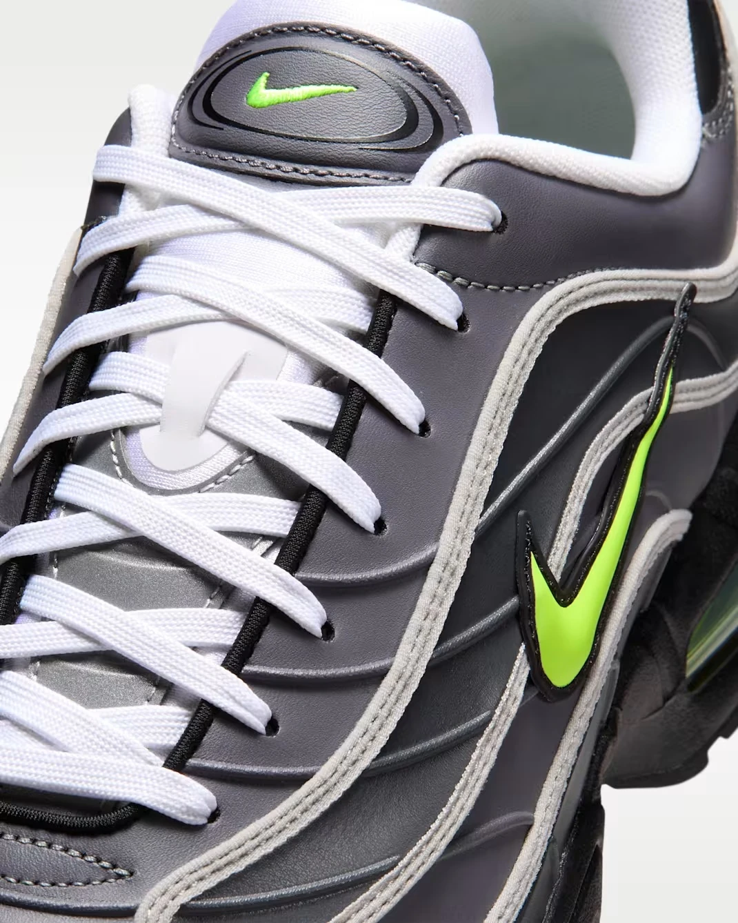Close-up of the Neon Green Swoosh on the Nike Air Max Joga Bonito.