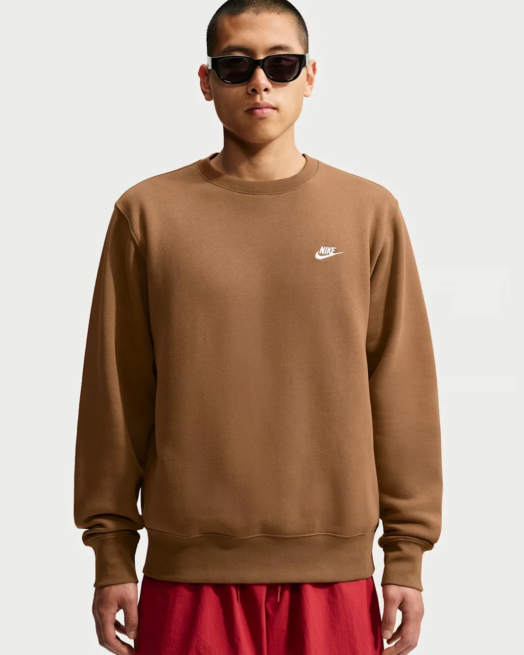 Nike Club Fleece Crew in Ale Brown and White