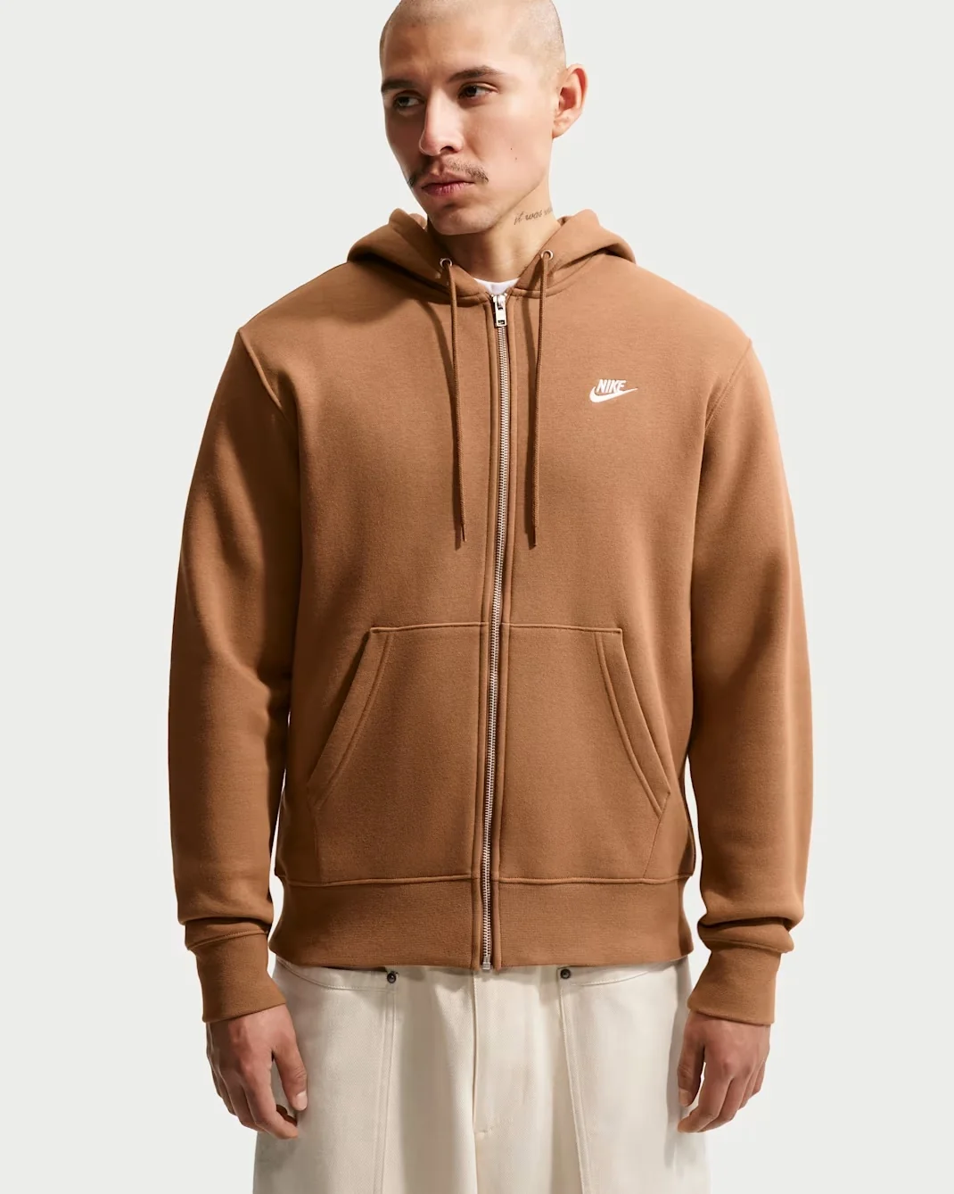 Nike Club Full-Zip Fleece Hoodie in Ale Brown and White