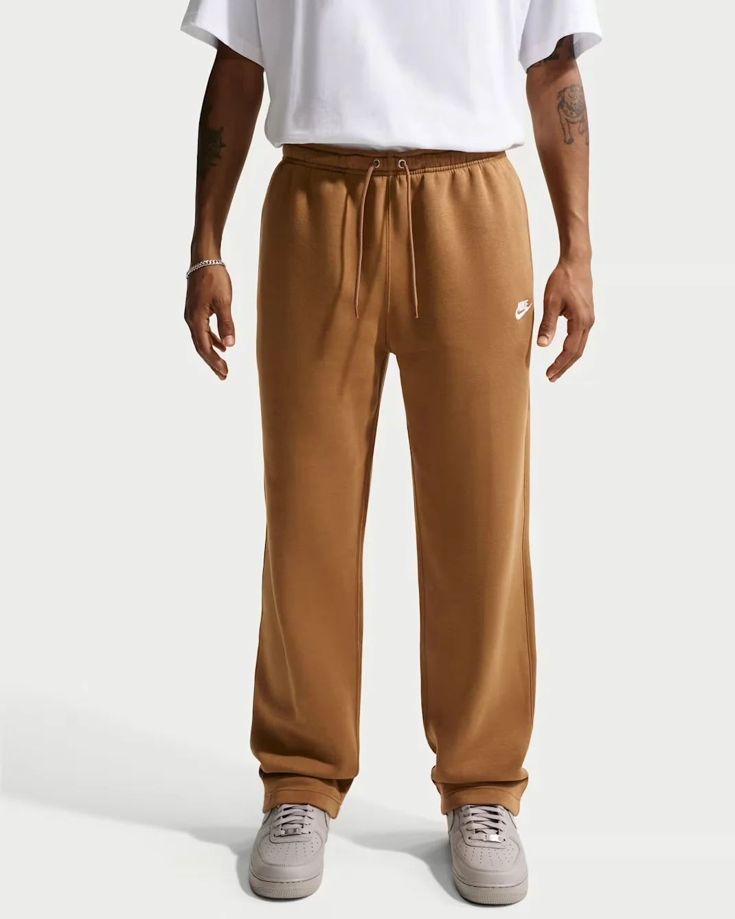 Nike Club Open-Hem Fleece Pants in Ale Brown and White