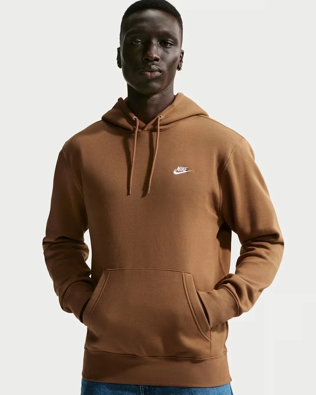 Nike Club Pullover Fleece Hoodie in Ale Brown and White
