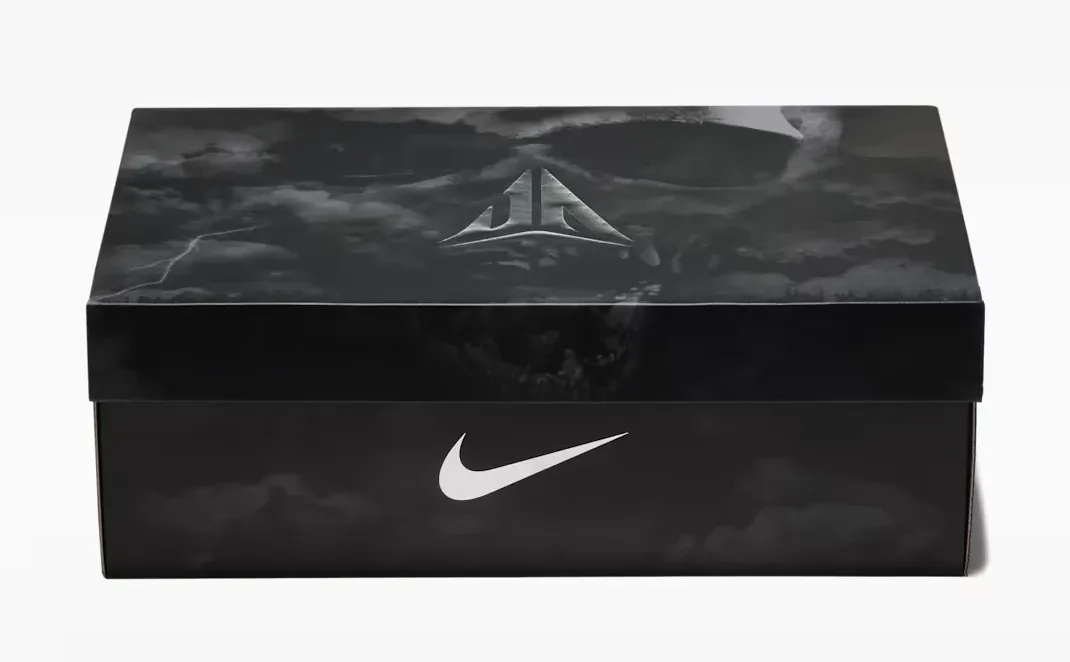 Nike Ja 4 Nightmare shoe box with Black storm graphics and Nike and Ja branding.