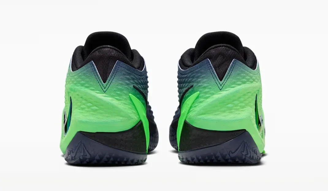 Rear view of the Nike Ja 4 Nightmare in Obsidian, Black and Voltage Green.