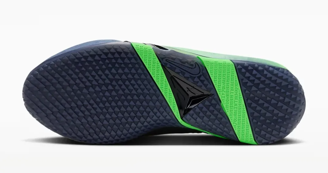 Outsole of the Nike Ja 4 Nightmare in Obsidian, Black and Voltage Green.