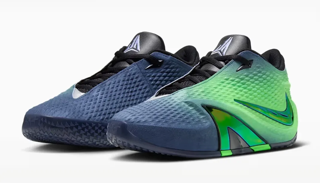 Pair of Nike Ja 4 Nightmare sneakers in Obsidian, Black and Voltage Green.