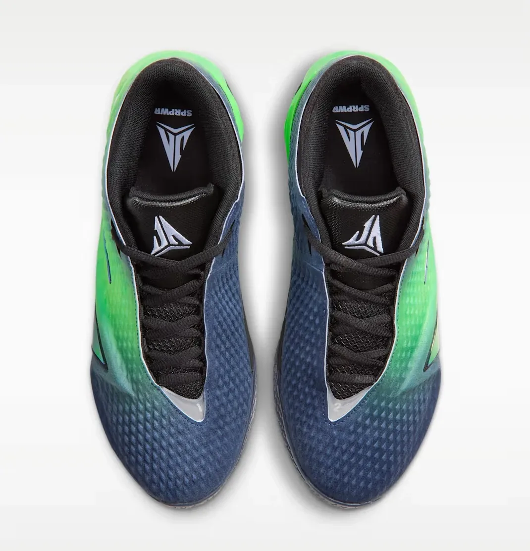 Top view of the Nike Ja 4 Nightmare with Obsidian, Black and Voltage Green details.