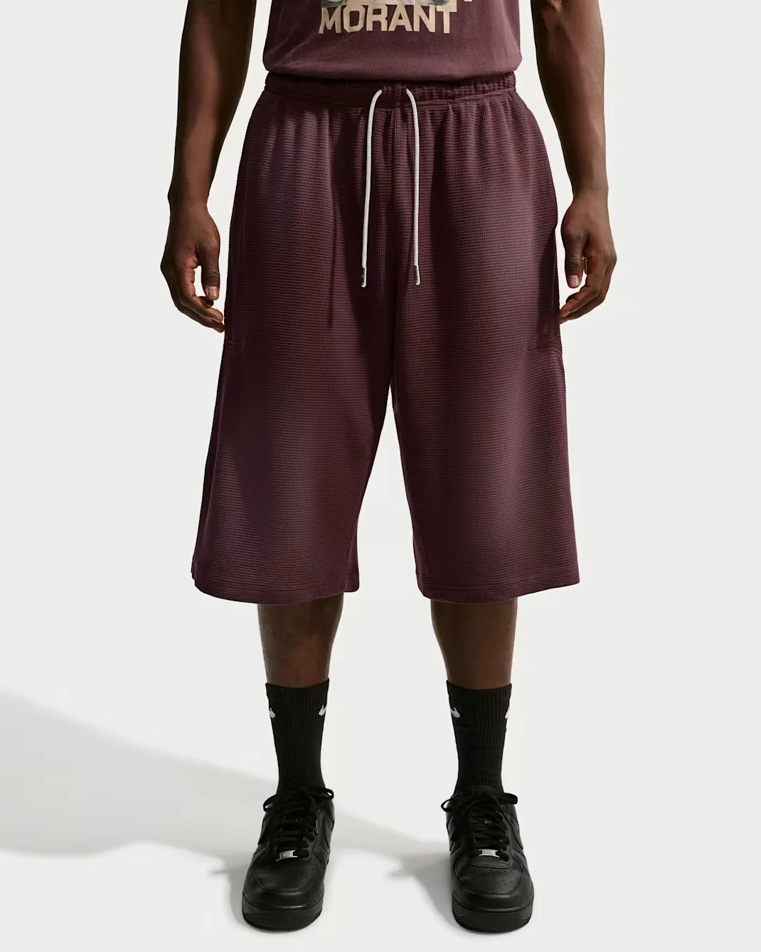Nike Ja Morant burgundy and white 14-inch shorts