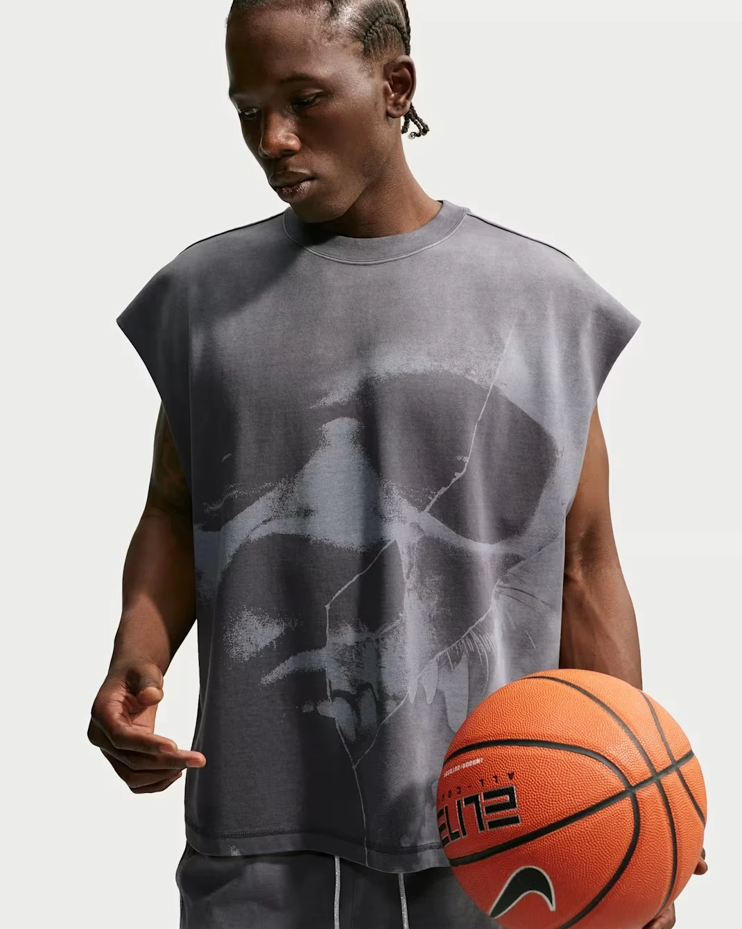 Nike Ja Standard Issue sleeveless basketball top in Black and Dark Grey with Nightmare graphic.