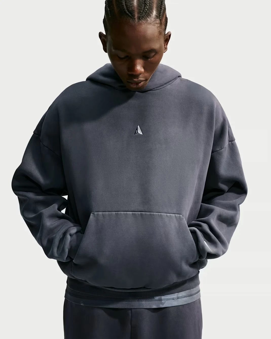 Front view of Nike Ja Standard Issue Therma-FIT fleece hoodie in Black and Ice Silver.