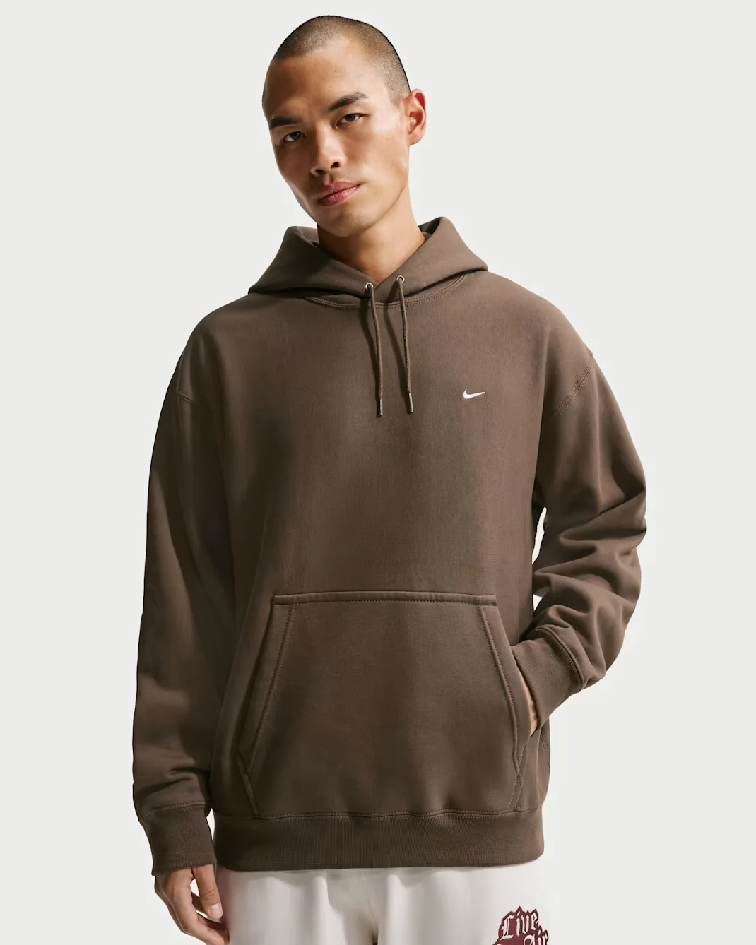 Nike Solo Swoosh Pullover Hoodie in Dark Hazel and White