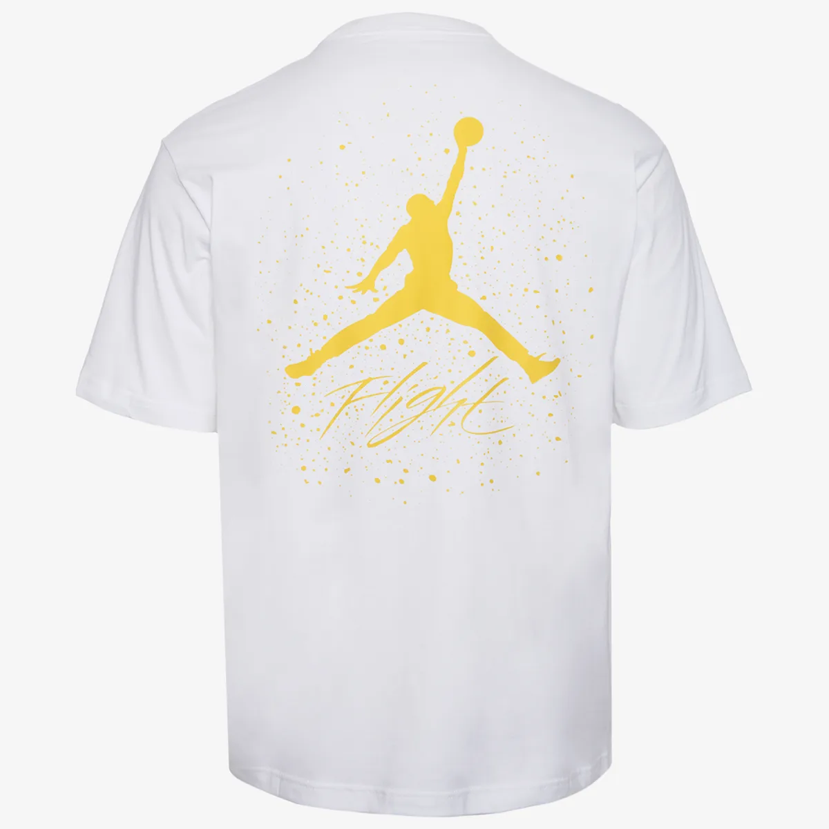 Back view of white Jordan Brooklyn Tour ’85 T-Shirt with Tour Yellow Jumpman Flight graphic