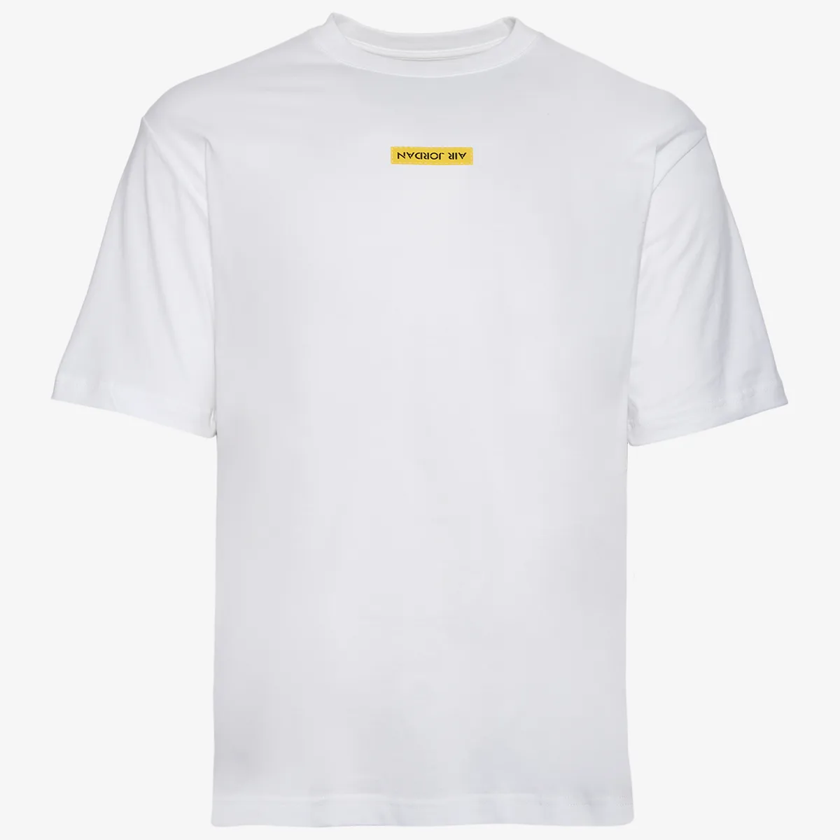 Front view of white Jordan Brooklyn Tour ’85 T-Shirt with Tour Yellow Air Jordan chest detail