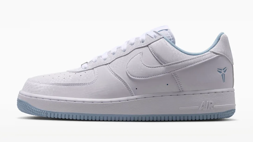 Nike Kobe Air Force 1 Low in White and Armory Blue shown from the lateral side.