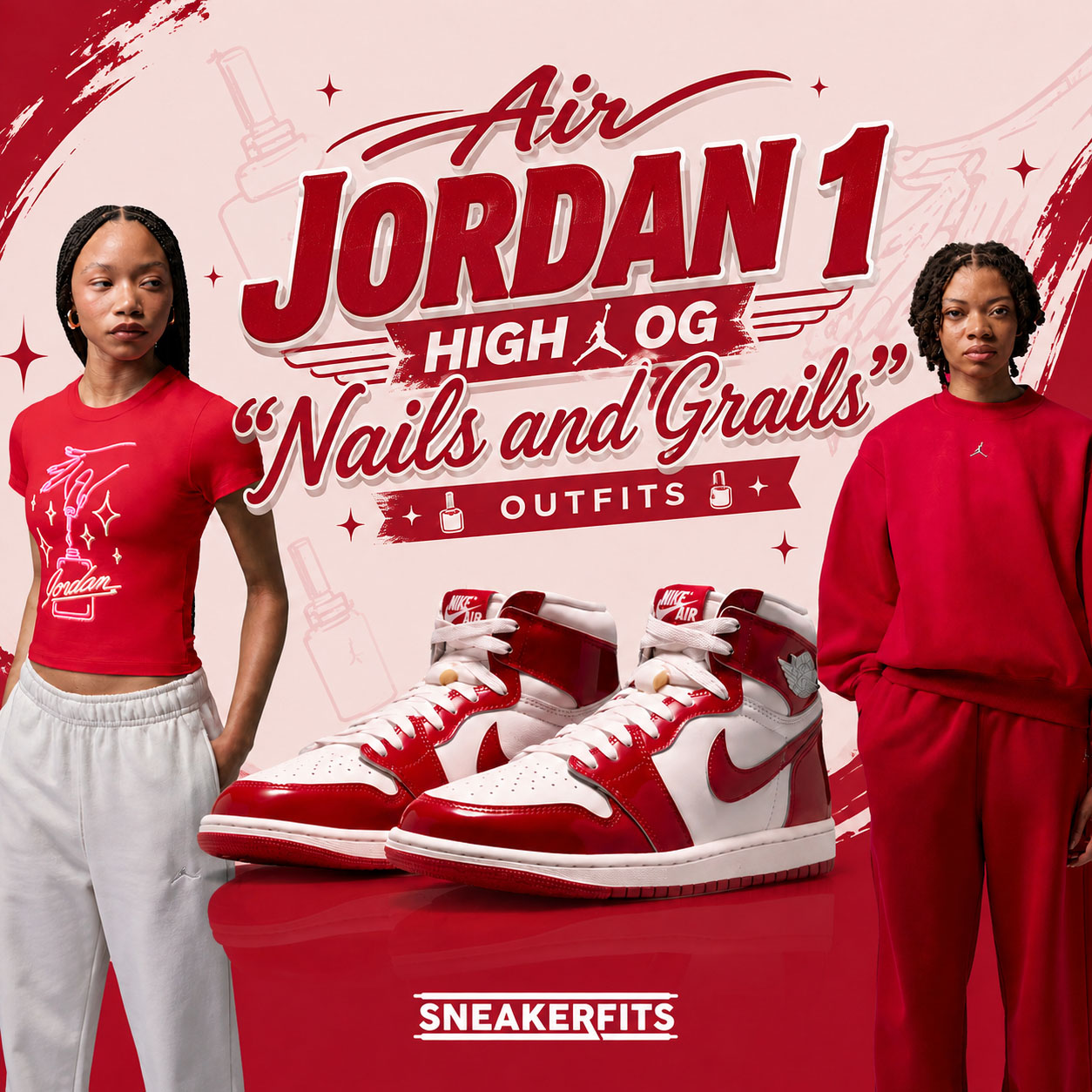 SneakerFits outfit inspiration for the Air Jordan 1 High OG “Nails and Grails” with matching red Jordan apparel.
