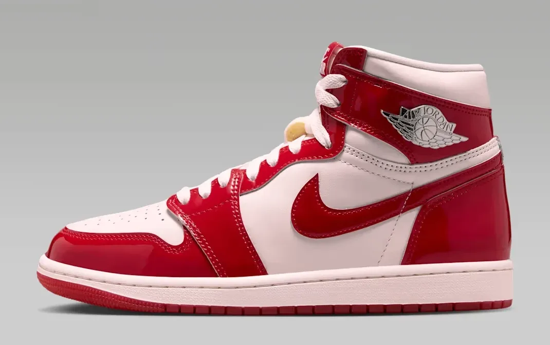 Air Jordan 1 High OG Nails and Grails medial side in University Red, Light Soft Pink and Metallic Silver