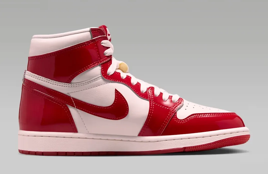 Air Jordan 1 High OG Nails and Grails in University Red, Light Soft Pink and Metallic Silver side view