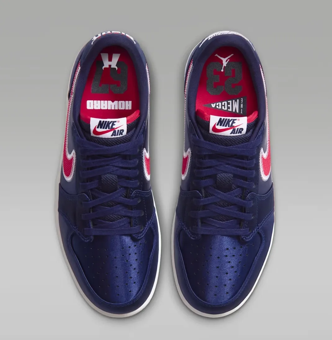 Top view of Air Jordan 1 Low OG “Howard” in College Navy, White and University Red