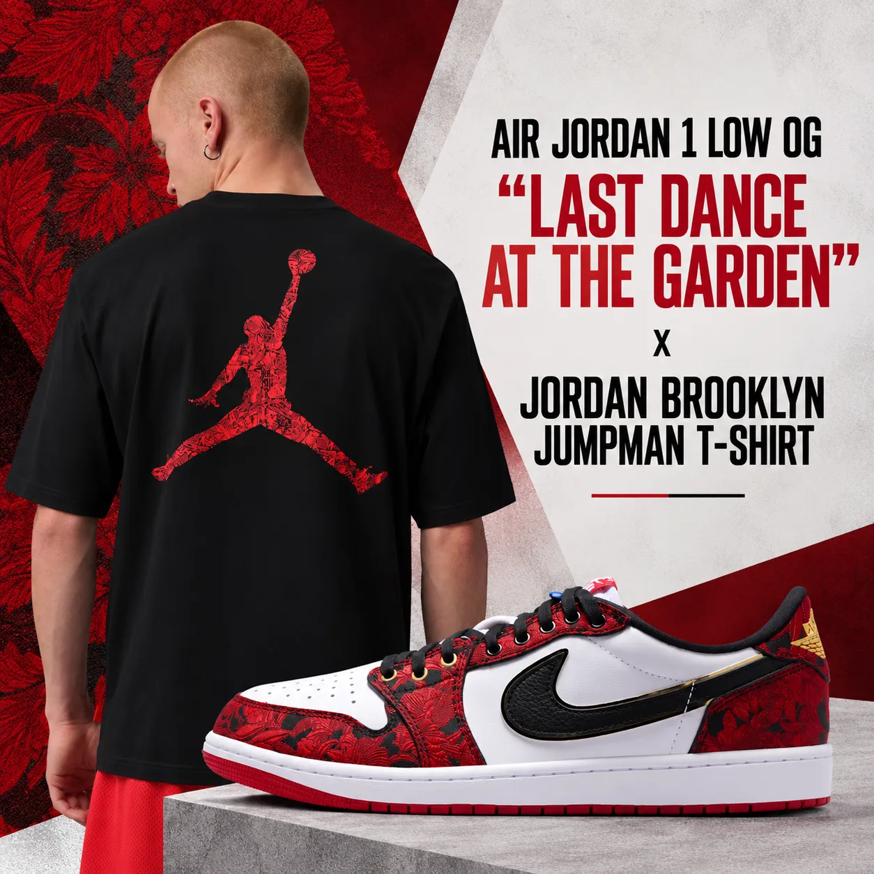 Air Jordan 1 Low OG Last Dance At The Garden with black Jordan Brooklyn Jumpman T-Shirt