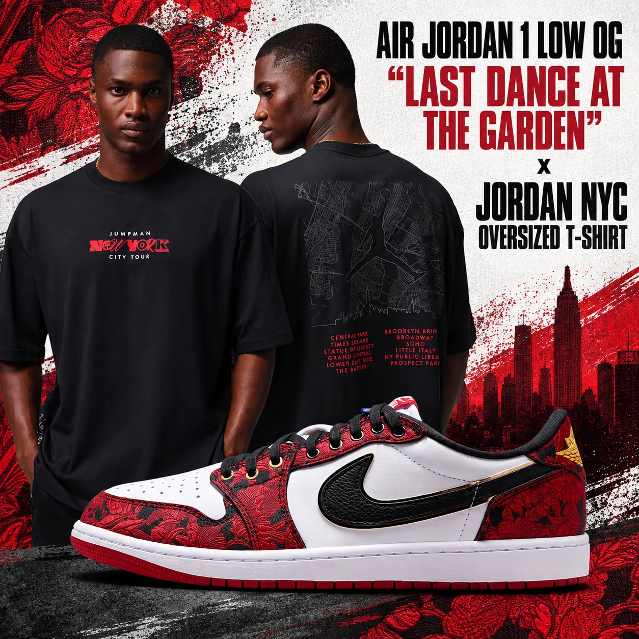 Air Jordan 1 Low OG “Last Dance At The Garden” with black Jordan NYC Oversized T-Shirt