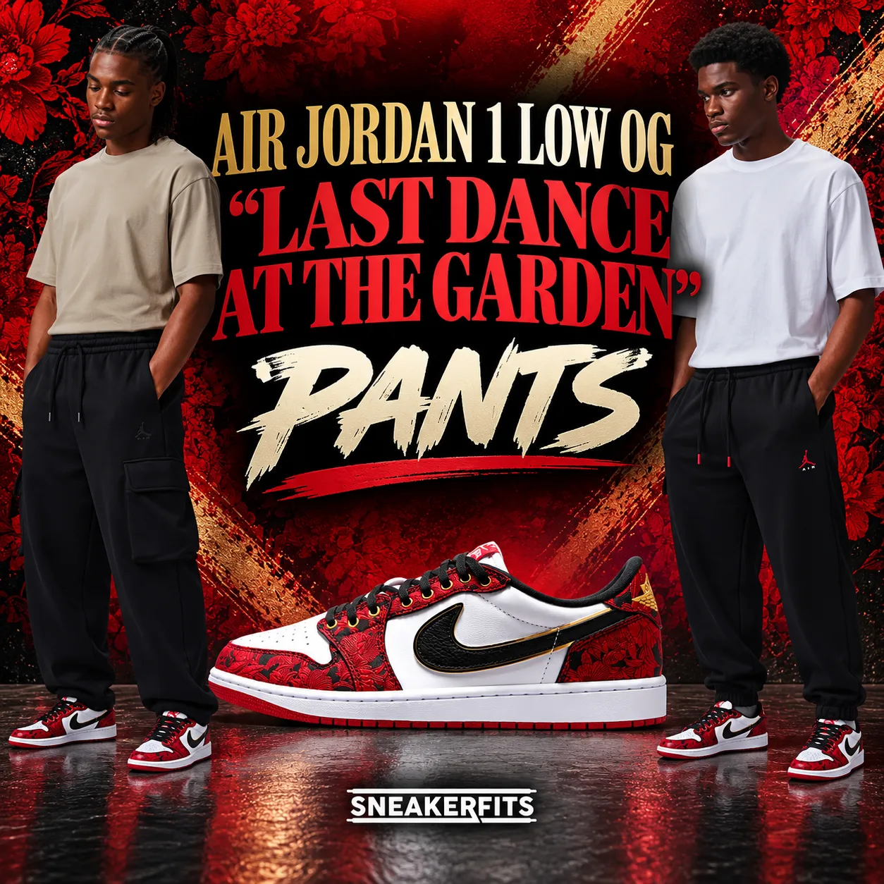 Air Jordan 1 Low OG “Last Dance At The Garden” with matching black Jordan pants
