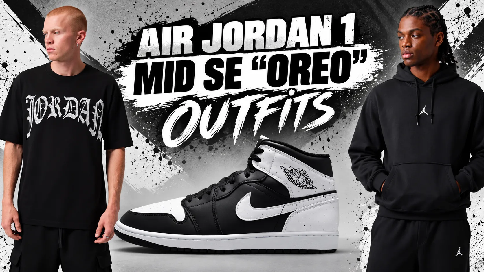 Air Jordan 1 Mid SE Oreo with matching black and white Jordan outfits
